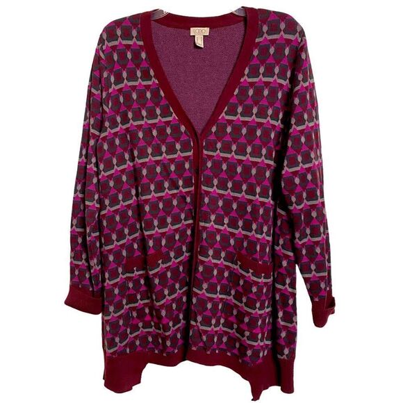 LOGO by Lori Goldstein Sweaters - LOGO Geometric Long Cardigan Sweater
